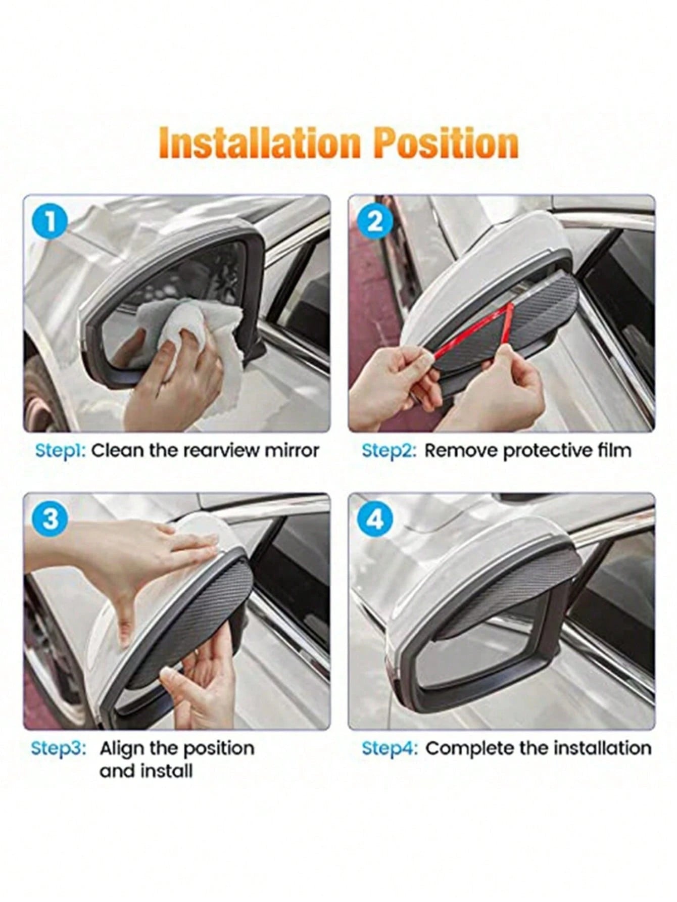 2pcs/Set Car Rear View Mirror Rain Visor Guard, Carbon Fiber Rear View Side Mirror Rain Eyebrow Universal Black Sticker Side Mirror Rain Eyebrow Rear View Mirror Cover Sun Visor Accessories For Cars S
