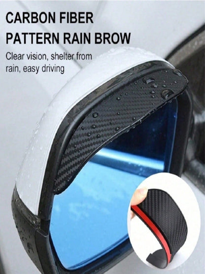 2pcs/Set Car Rear View Mirror Rain Visor Guard, Carbon Fiber Rear View Side Mirror Rain Eyebrow Universal Black Sticker Side Mirror Rain Eyebrow Rear View Mirror Cover Sun Visor Accessories For Cars S