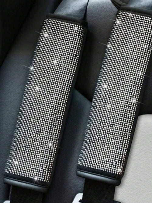 2pcs/Set Car Seat Belt Shoulder Protector Set, Shiny Rhinestone Leather Seat Belt Cover, Suitable For All Car Models, Car Accessories