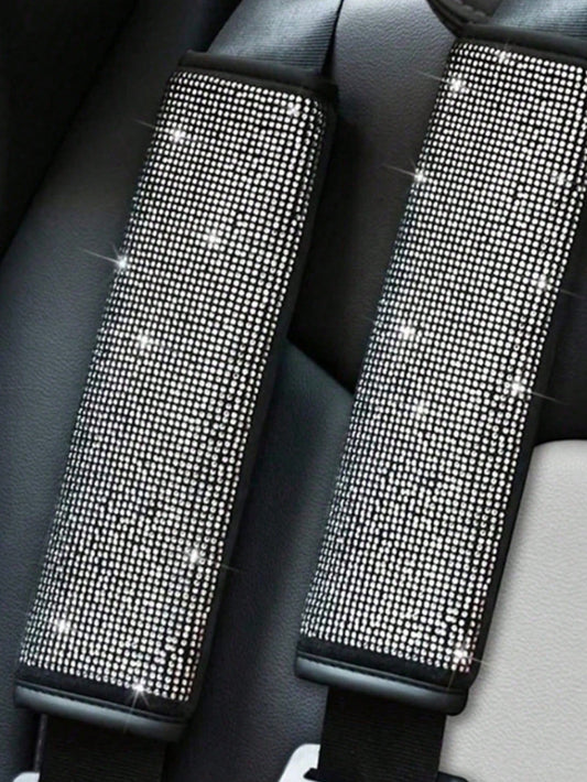 2pcs/Set Car Seat Belt Shoulder Protector Set, Shiny Rhinestone Leather Seat Belt Cover, Suitable For All Car Models, Car Accessories