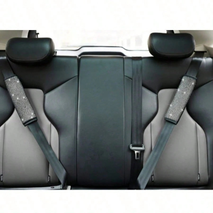 2pcs/Set Car Seat Belt Shoulder Protector Set, Shiny Rhinestone Leather Seat Belt Cover, Suitable For All Car Models, Car Accessories