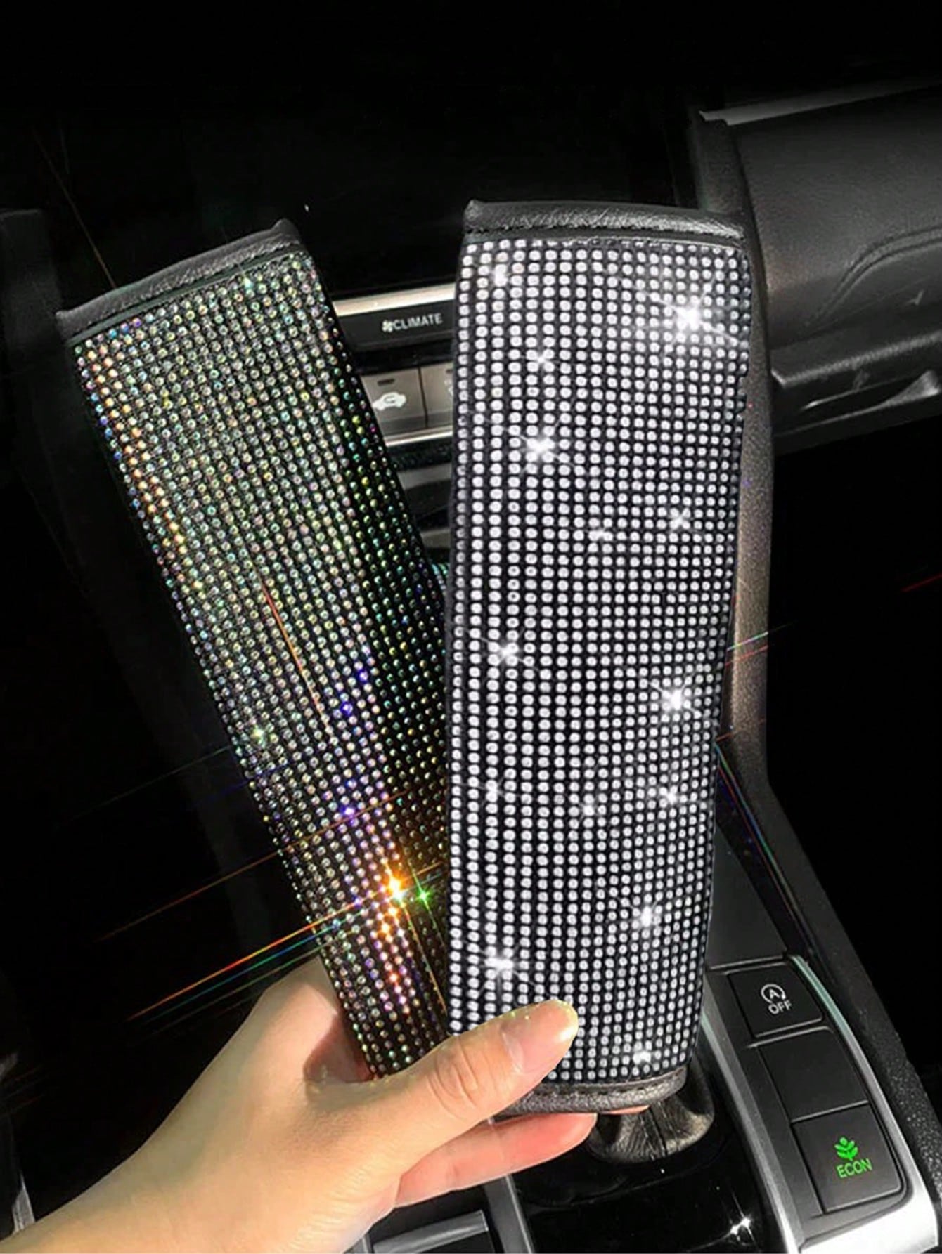 2pcs/Set Car Seat Belt Shoulder Protector Set, Shiny Rhinestone Leather Seat Belt Cover, Suitable For All Car Models, Car Accessories