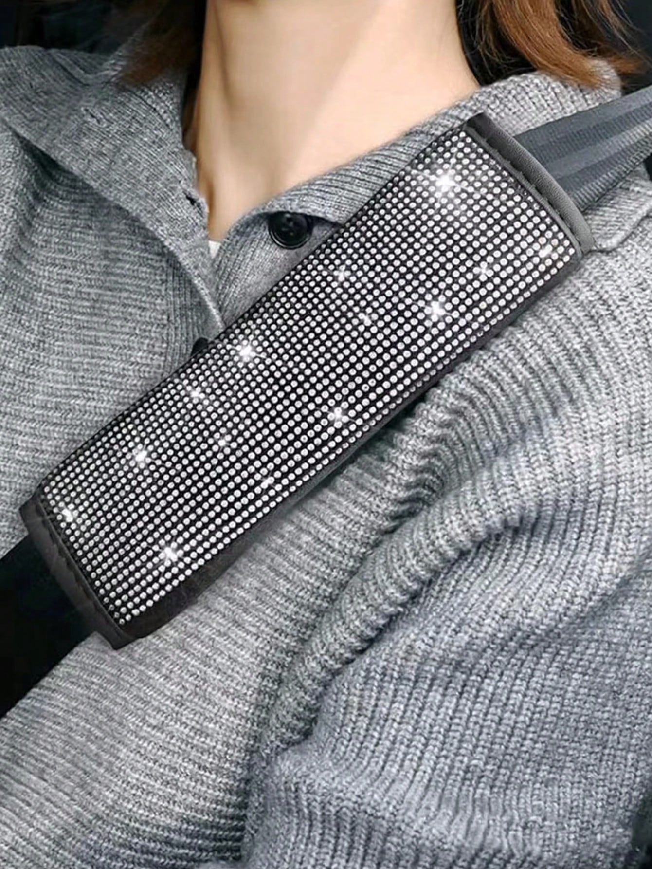 2pcs/Set Car Seat Belt Shoulder Protector Set, Shiny Rhinestone Leather Seat Belt Cover, Suitable For All Car Models, Car Accessories