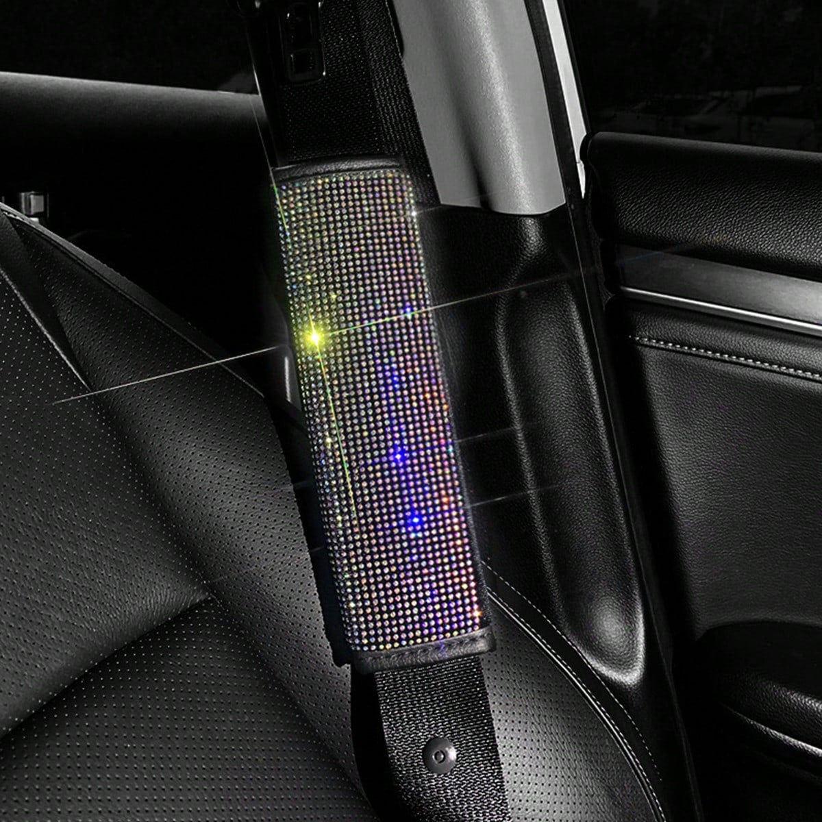 2pcs/Set Car Seat Belt Shoulder Protector Set, Shiny Rhinestone Leather Seat Belt Cover, Suitable For All Car Models, Car Accessories