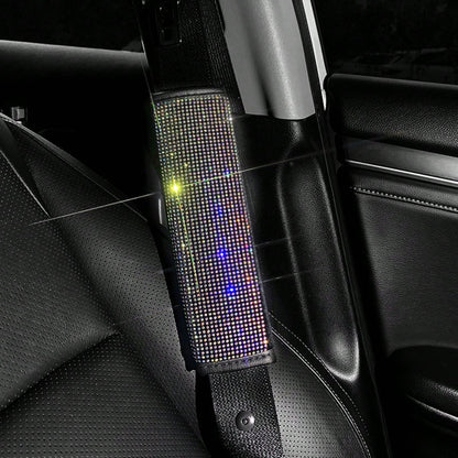 2pcs/Set Car Seat Belt Shoulder Protector Set, Shiny Rhinestone Leather Seat Belt Cover, Suitable For All Car Models, Car Accessories