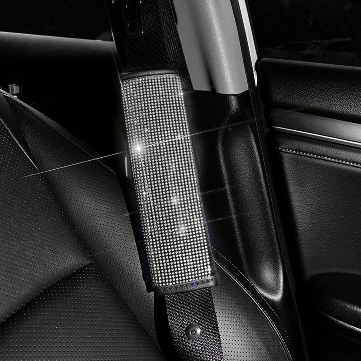 2pcs/Set Car Seat Belt Shoulder Protector Set, Shiny Rhinestone Leather Seat Belt Cover, Suitable For All Car Models, Car Accessories