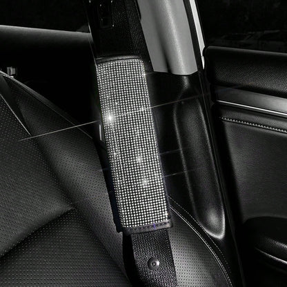 2pcs/Set Car Seat Belt Shoulder Protector Set, Shiny Rhinestone Leather Seat Belt Cover, Suitable For All Car Models, Car Accessories