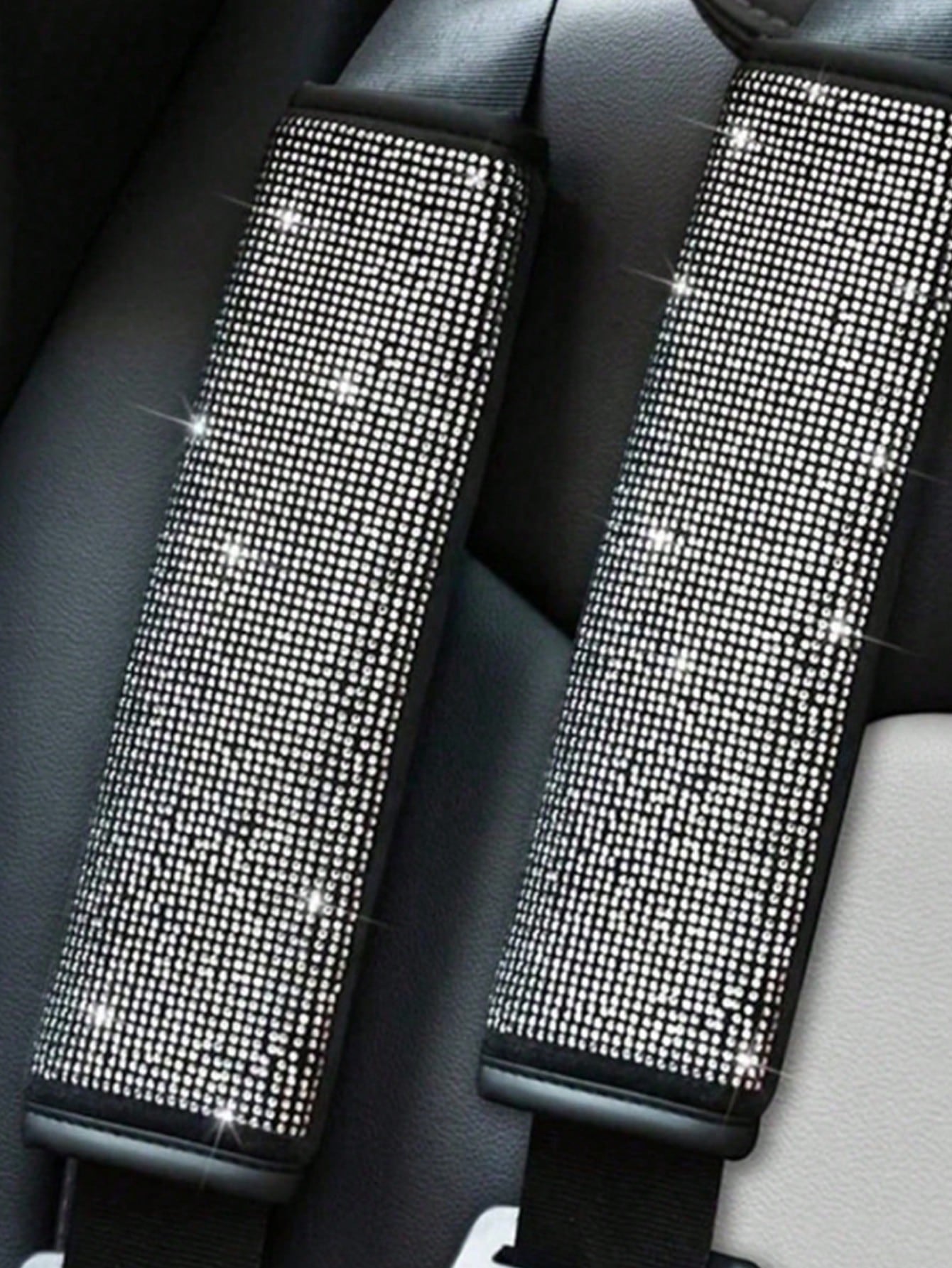 2pcs/Set Car Seat Belt Shoulder Protector Set, Shiny Rhinestone Leather Seat Belt Cover, Suitable For All Car Models, Car Accessories