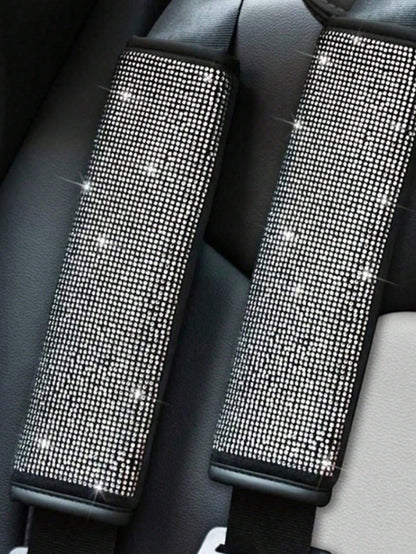 2pcs/Set Car Seat Belt Shoulder Protector Set, Shiny Rhinestone Leather Seat Belt Cover, Suitable For All Car Models, Car Accessories