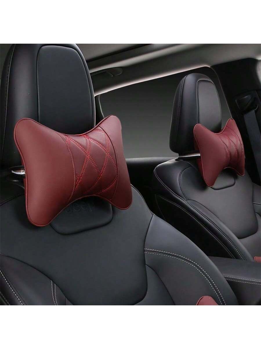 2pcs/Set Leather Car Neck Pillows, Leather Car Headrest Pair, Suitable For All Seasons,Car Pilow