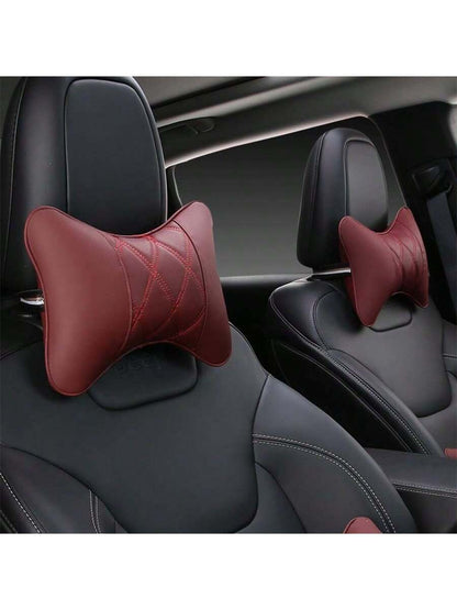 2pcs/Set Leather Car Neck Pillows, Leather Car Headrest Pair, Suitable For All Seasons,Car Pilow
