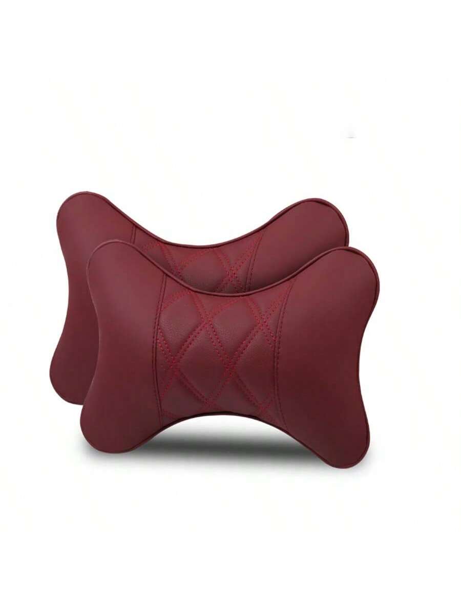 2pcs/Set Leather Car Neck Pillows, Leather Car Headrest Pair, Suitable For All Seasons,Car Pilow