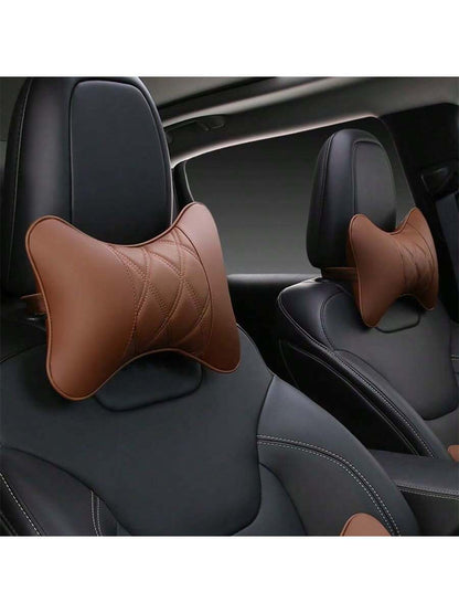 2pcs/Set Leather Car Neck Pillows, Leather Car Headrest Pair, Suitable For All Seasons,Car Pilow