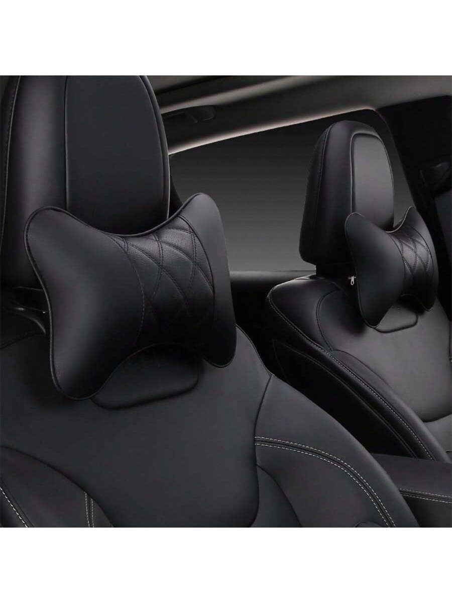 2pcs/Set Leather Car Neck Pillows, Leather Car Headrest Pair, Suitable For All Seasons,Car Pilow