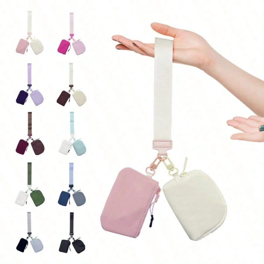 2pcs/Set Multi-Functional Lightweight Waterproof Nylon Wrist Pouch Wallet Fashion Sports Dual Pocket Coin Purse Card Holder Key Ring Bag For Women Wallet Mini Wallet Purse Wallet Wristlet Wallet Coin