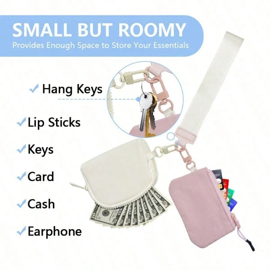 2pcs/Set Multi-Functional Lightweight Waterproof Nylon Wrist Pouch Wallet Fashion Sports Dual Pocket Coin Purse Card Holder Key Ring Bag For Women Wallet Mini Wallet Purse Wallet Wristlet Wallet Coin