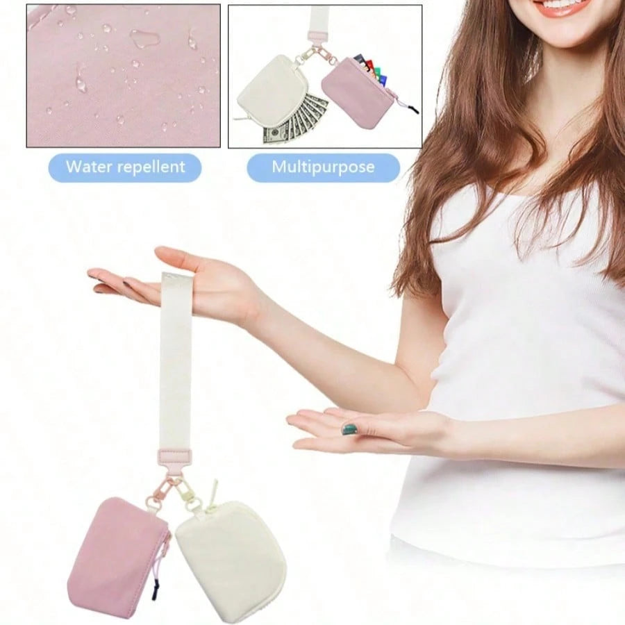2pcs/Set Multi-Functional Lightweight Waterproof Nylon Wrist Pouch Wallet Fashion Sports Dual Pocket Coin Purse Card Holder Key Ring Bag For Women Wallet Mini Wallet Purse Wallet Wristlet Wallet Coin