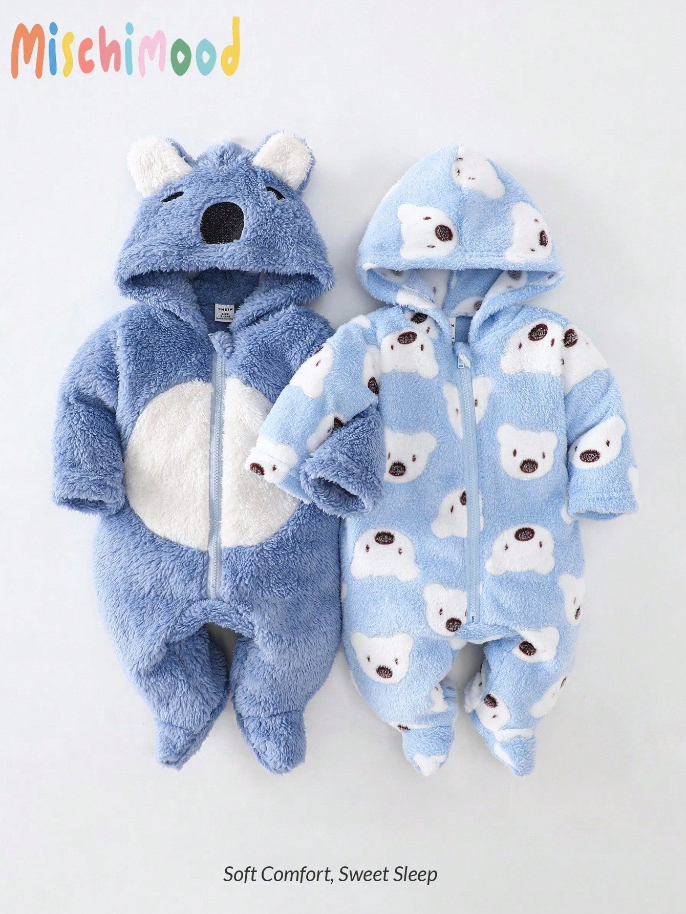 2pcs/Set Newborn Cute Koala Print Embroidered Plush Thickened Long Sleeve Jumpsuit Pajamas, Autumn/Winter Fall