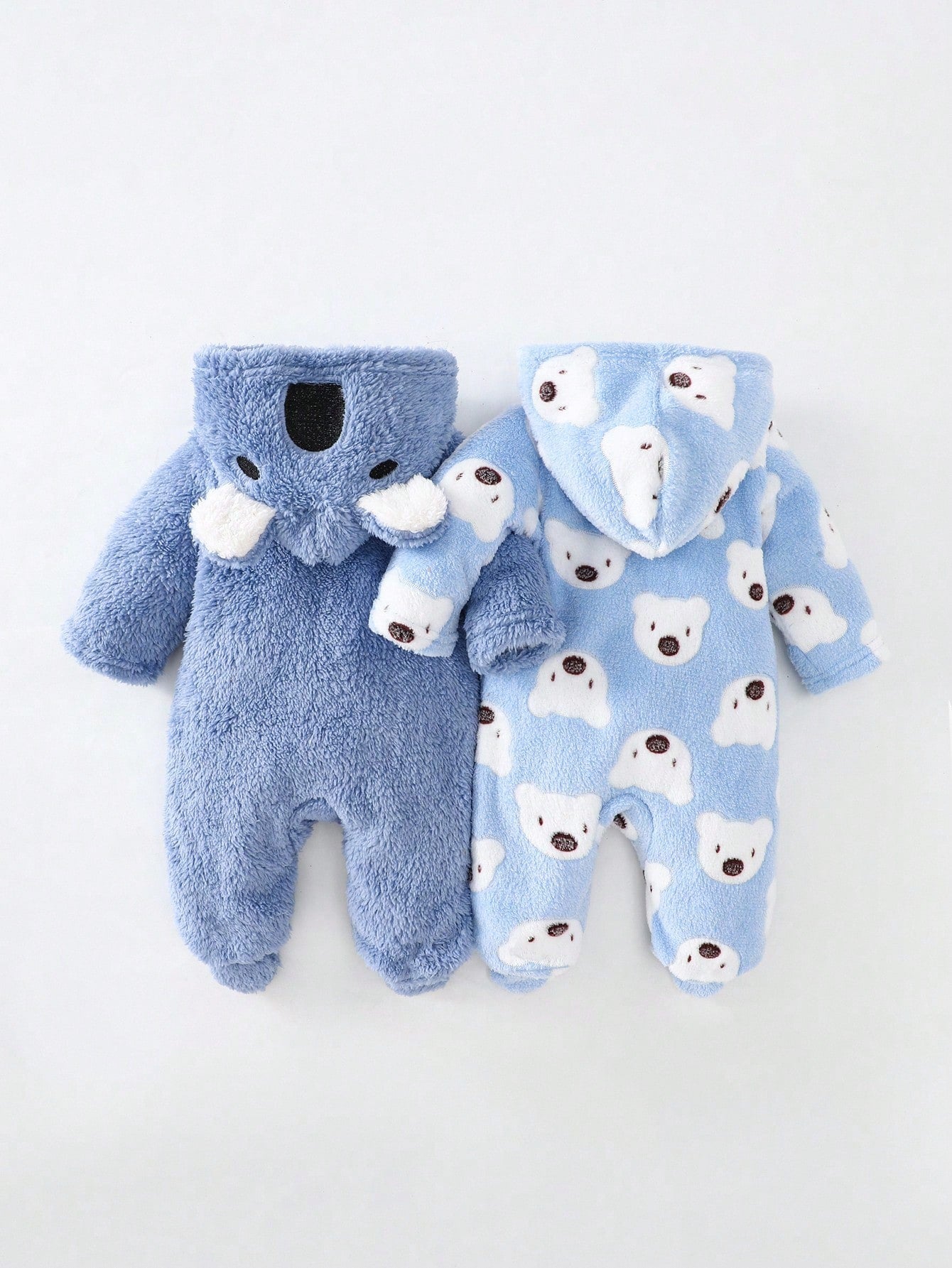 2pcs/Set Newborn Cute Koala Print Embroidered Plush Thickened Long Sleeve Jumpsuit Pajamas, Autumn/Winter Fall