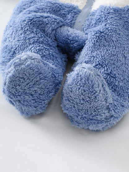 2pcs/Set Newborn Cute Koala Print Embroidered Plush Thickened Long Sleeve Jumpsuit Pajamas, Autumn/Winter Fall