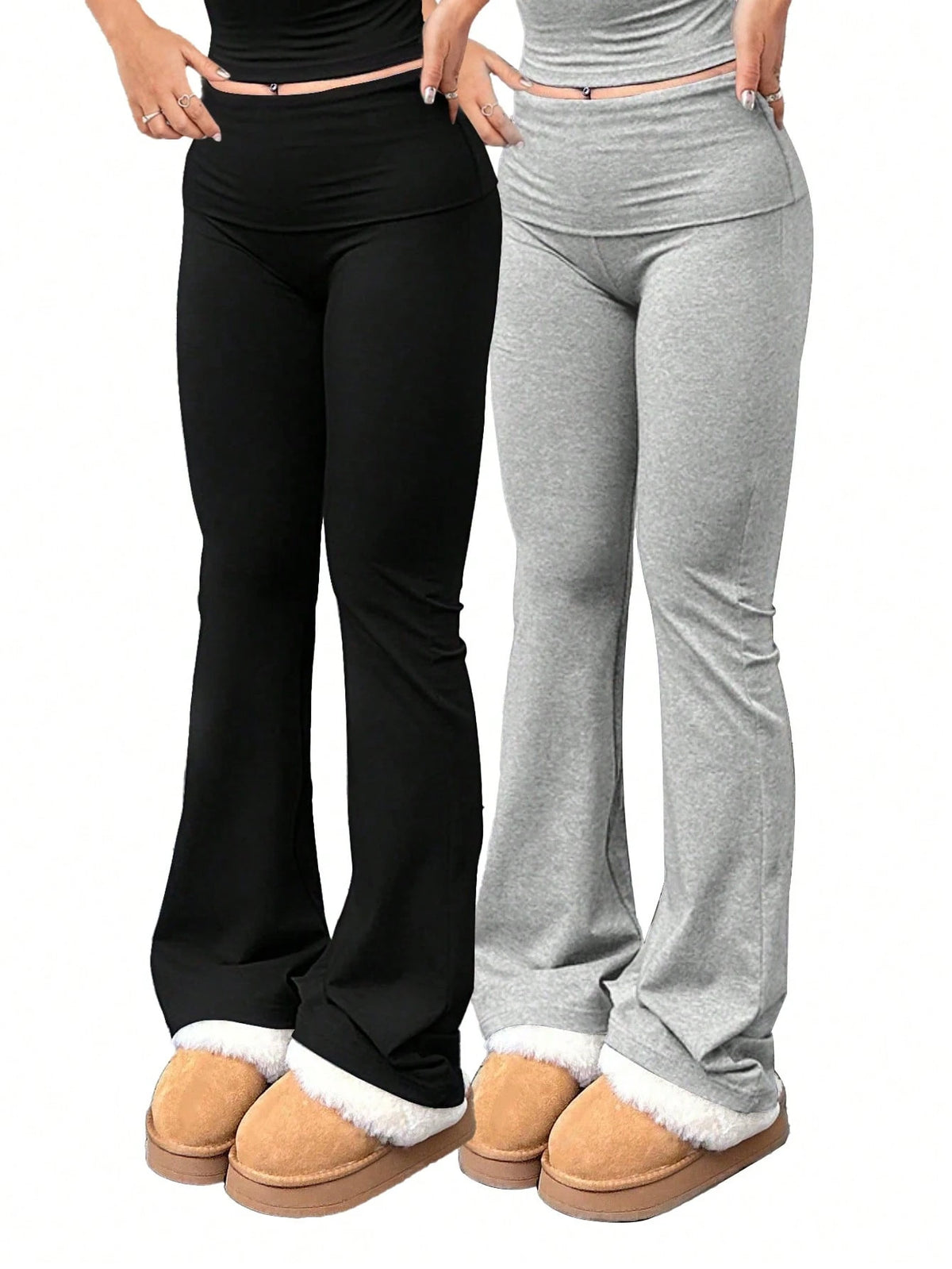 2pcs/Set Trouser Style Yoga Pants For Women Elastic Waist Gym Workout Flare Leggings Casual High Waisted Bootcut Yoga Pants