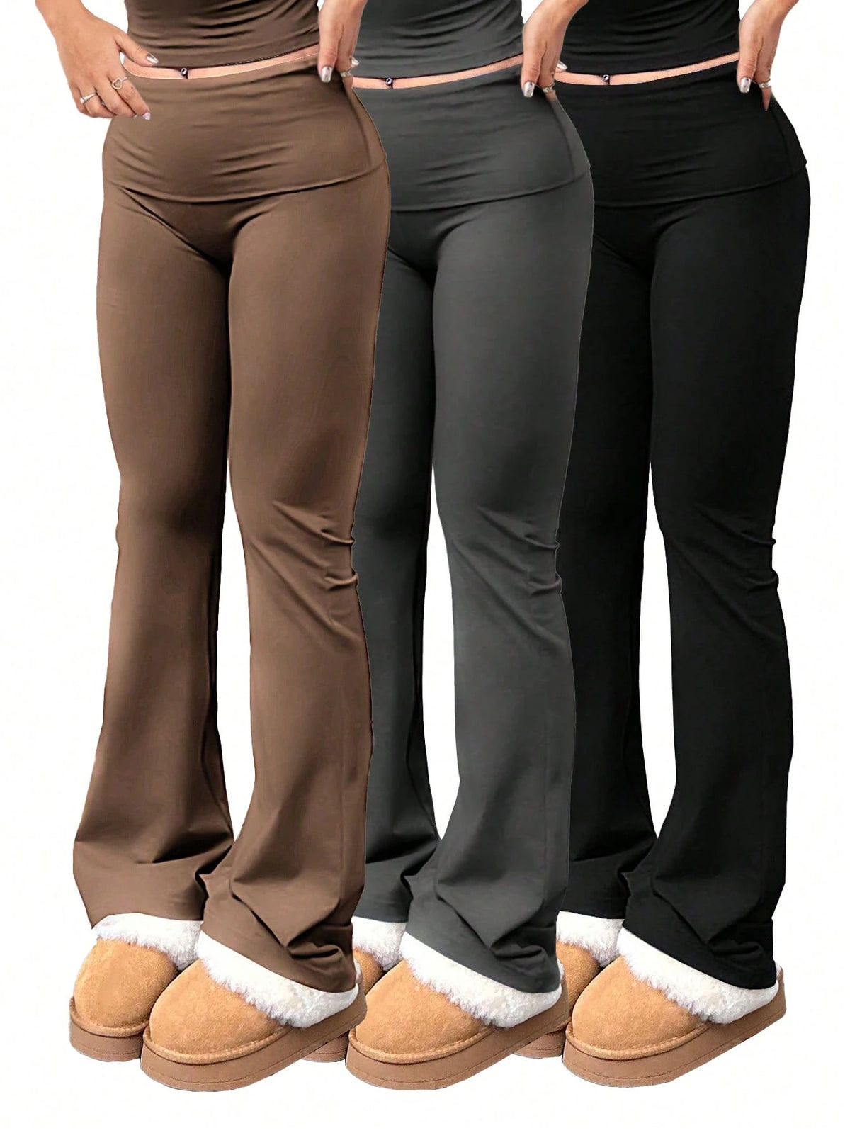 2pcs/Set Trouser Style Yoga Pants For Women Elastic Waist Gym Workout Flare Leggings Casual High Waisted Bootcut Yoga Pants