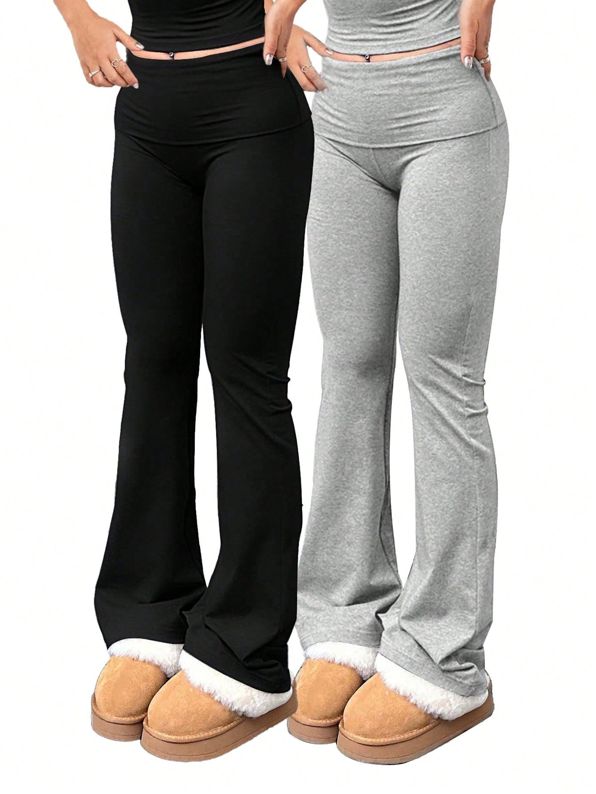 2pcs/Set Trouser Style Yoga Pants For Women Elastic Waist Gym Workout Flare Leggings Casual High Waisted Bootcut Yoga Pants