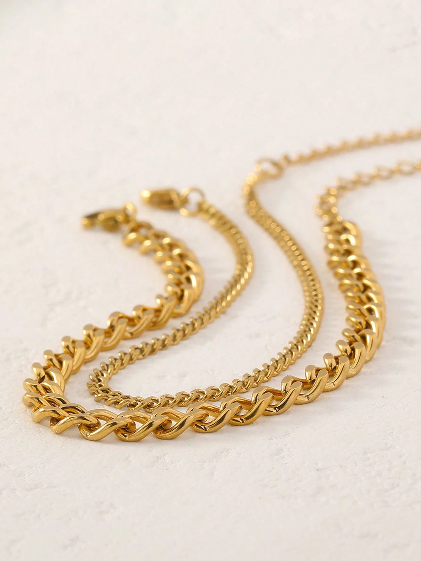 2pcs/Set Women's Gold Stainless Steel Cuban Link Anklet, Beach Foot Chain