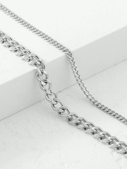 2pcs/Set Women's Gold Stainless Steel Cuban Link Anklet, Beach Foot Chain