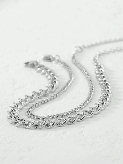 2pcs/Set Women's Gold Stainless Steel Cuban Link Anklet, Beach Foot Chain