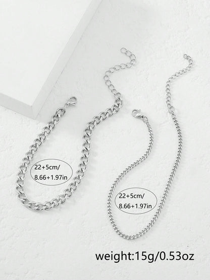 2pcs/Set Women's Gold Stainless Steel Cuban Link Anklet, Beach Foot Chain