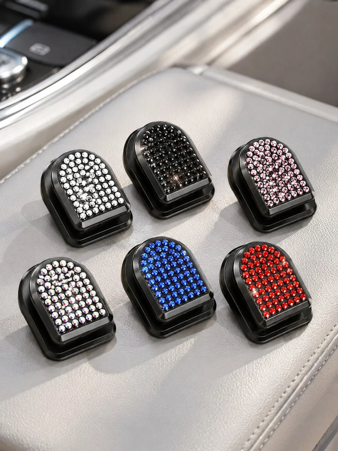 2pcs Shiny Car Hooks, Crystal Rhinestone Self-Adhesive Mini Storage Hooks, Sparkling Diamond Car Interior Accessories, Suitable For Women And Girls, Applicable To Dashboard, Hanging Keys, Cables, Mask