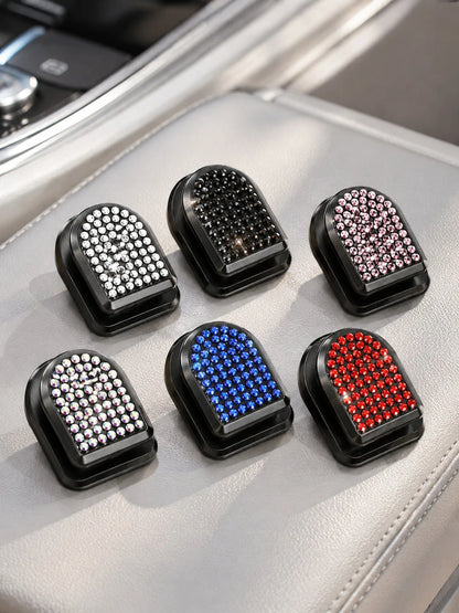 2pcs Shiny Car Hooks, Crystal Rhinestone Self-Adhesive Mini Storage Hooks, Sparkling Diamond Car Interior Accessories, Suitable For Women And Girls, Applicable To Dashboard, Hanging Keys, Cables, Mask