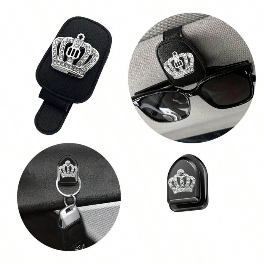 2pcs Shiny Rhinestone- Car Accessories, Car Sun Visor Glasses Clip, Car Glasses Clip And Car Hook Adhesive Type, Car Interior Decoration Accessories For Women