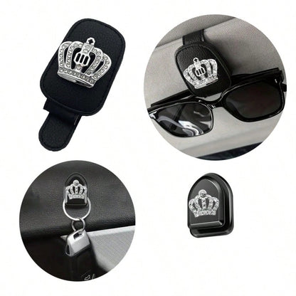 2pcs Shiny Rhinestone- Car Accessories, Car Sun Visor Glasses Clip, Car Glasses Clip And Car Hook Adhesive Type, Car Interior Decoration Accessories For Women