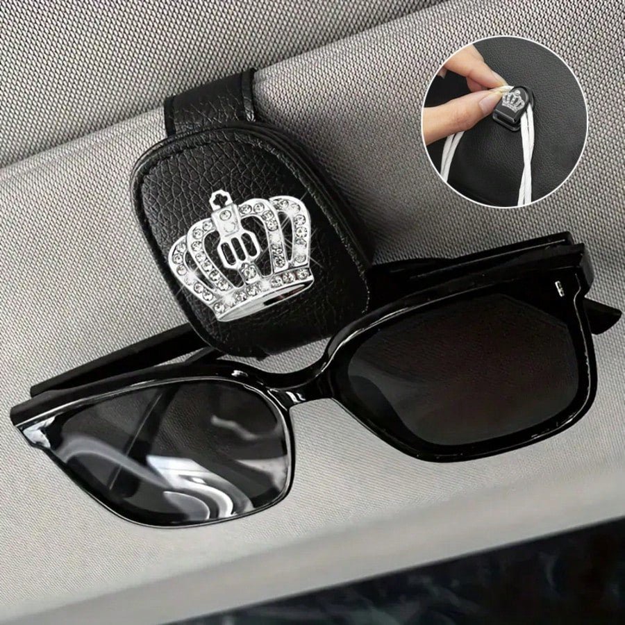2pcs Shiny Rhinestone- Car Accessories, Car Sun Visor Glasses Clip, Car Glasses Clip And Car Hook Adhesive Type, Car Interior Decoration Accessories For Women