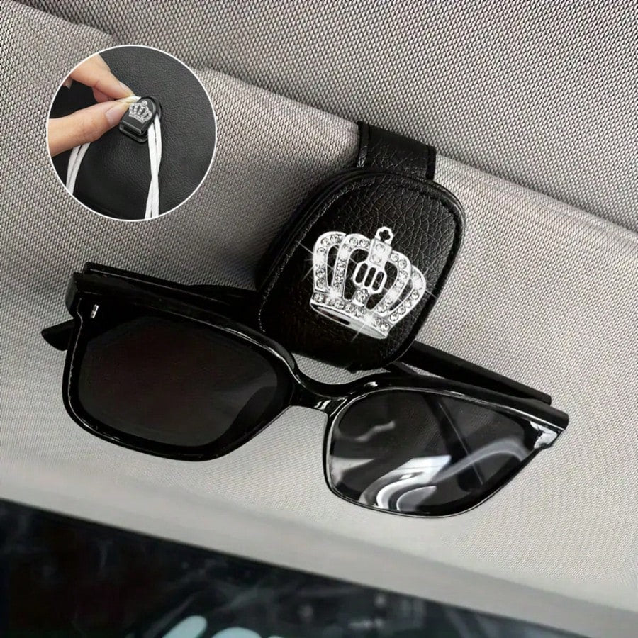 2pcs Shiny Rhinestone- Car Accessories, Car Sun Visor Glasses Clip, Car Glasses Clip And Car Hook Adhesive Type, Car Interior Decoration Accessories For Women