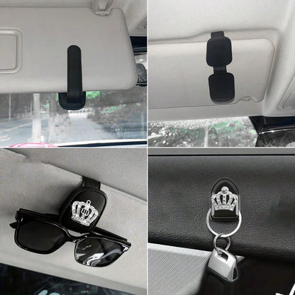 2pcs Shiny Rhinestone- Car Accessories, Car Sun Visor Glasses Clip, Car Glasses Clip And Car Hook Adhesive Type, Car Interior Decoration Accessories For Women