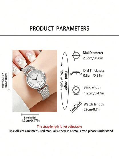 2pcs Simple Casual Women's Quartz Watches, Women's Minimalist Cool Style Infinity Symbol Quartz Watch Set, Including Silver Mesh Strap Watches With White Dial And Numeric Markers. Infinity Symbol Silv