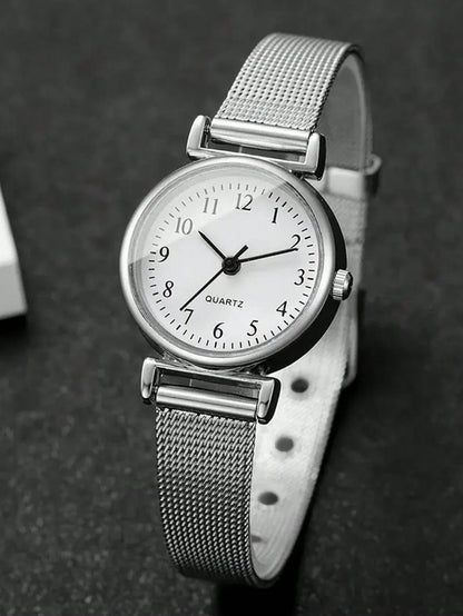 2pcs Simple Casual Women's Quartz Watches, Women's Minimalist Cool Style Infinity Symbol Quartz Watch Set, Including Silver Mesh Strap Watches With White Dial And Numeric Markers. Infinity Symbol Silv