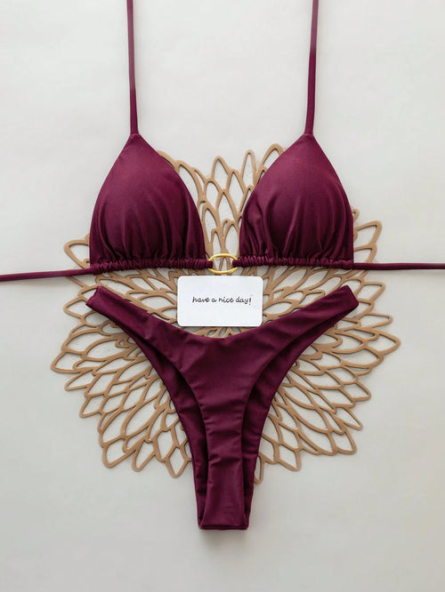 2pcs Solid Color Sexy Backless Tie-Up Bikini Swimwear, Suitable For Beach, Resort, Stage And Concert In Summer Vacation
