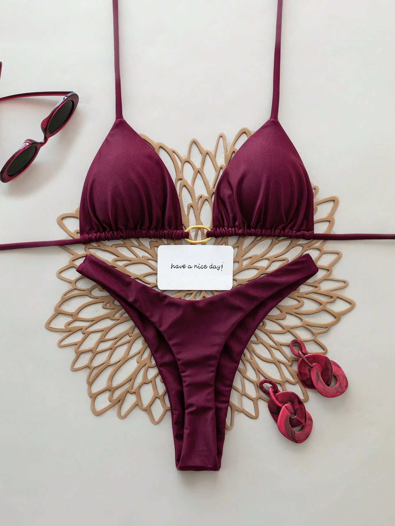 2pcs Solid Color Sexy Backless Tie-Up Bikini Swimwear, Suitable For Beach, Resort, Stage And Concert In Summer Vacation