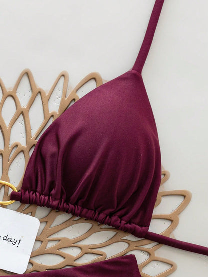 2pcs Solid Color Sexy Backless Tie-Up Bikini Swimwear, Suitable For Beach, Resort, Stage And Concert In Summer Vacation