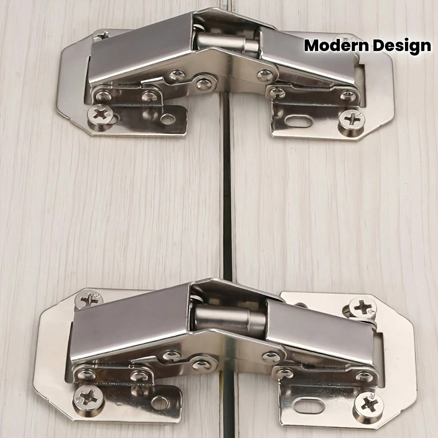 2pcs Stainless Steel Concealed Cabinet Hinges, 90° Spring Buffered, Surface Mount With Screws, Soft Close Design, Suitable For Frameless Doors, Durable And Quiet, Metal Texture, Easy To Assemble