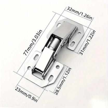 2pcs Stainless Steel Concealed Cabinet Hinges, 90° Spring Buffered, Surface Mount With Screws, Soft Close Design, Suitable For Frameless Doors, Durable And Quiet, Metal Texture, Easy To Assemble