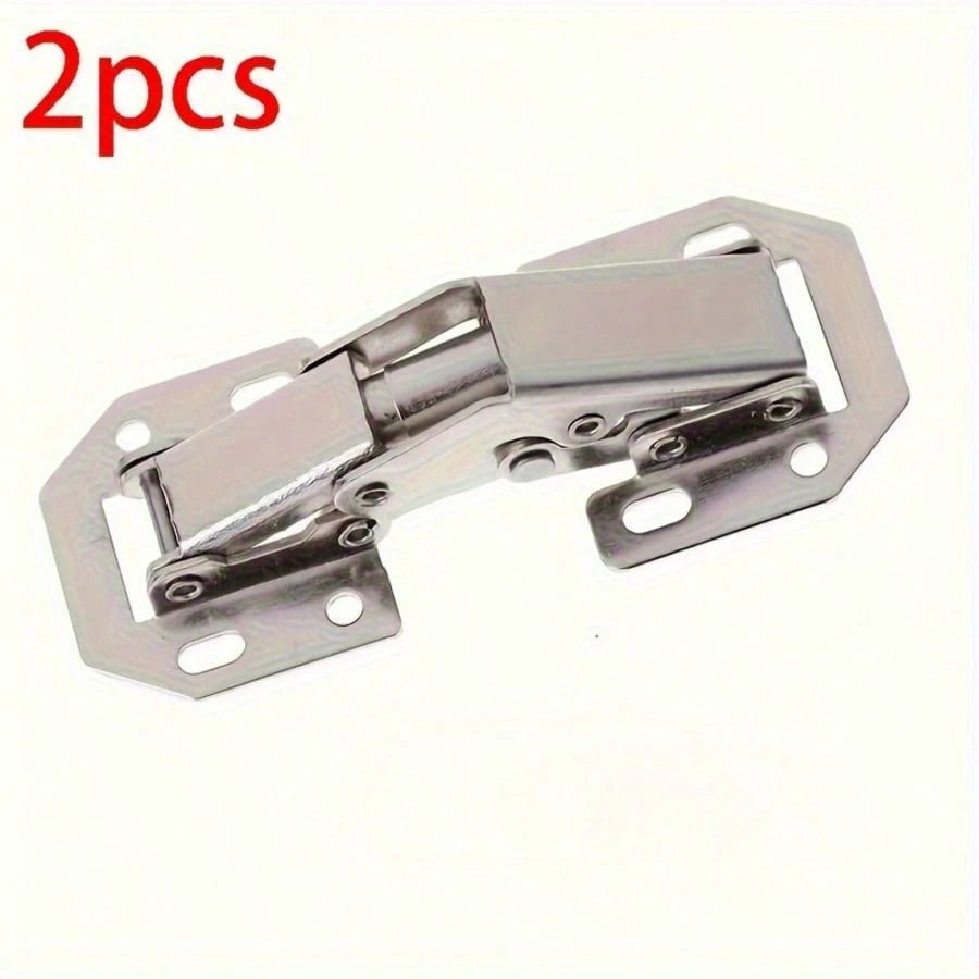2pcs Stainless Steel Concealed Cabinet Hinges, 90° Spring Buffered, Surface Mount With Screws, Soft Close Design, Suitable For Frameless Doors, Durable And Quiet, Metal Texture, Easy To Assemble
