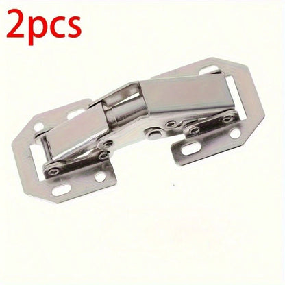 2pcs Stainless Steel Concealed Cabinet Hinges, 90° Spring Buffered, Surface Mount With Screws, Soft Close Design, Suitable For Frameless Doors, Durable And Quiet, Metal Texture, Easy To Assemble
