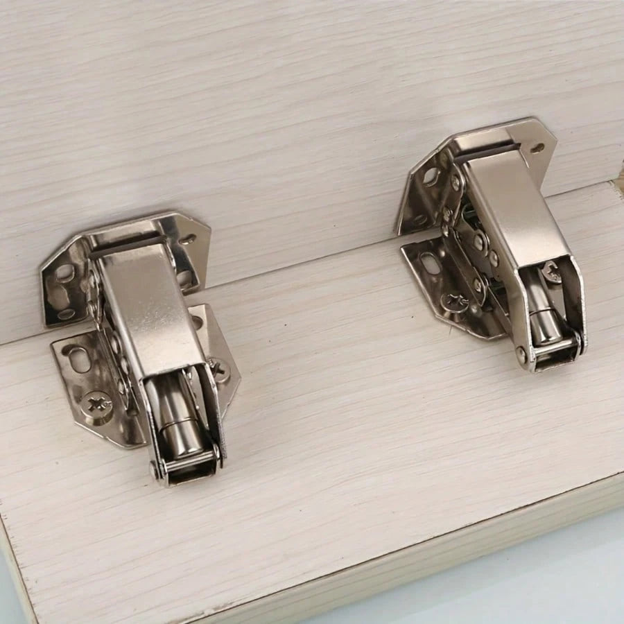 2pcs Stainless Steel Concealed Cabinet Hinges, 90° Spring Buffered, Surface Mount With Screws, Soft Close Design, Suitable For Frameless Doors, Durable And Quiet, Metal Texture, Easy To Assemble