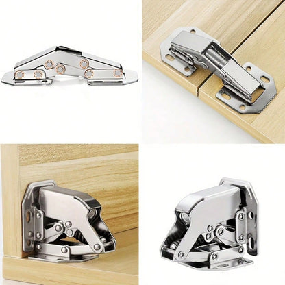 2pcs Stainless Steel Concealed Cabinet Hinges, 90° Spring Buffered, Surface Mount With Screws, Soft Close Design, Suitable For Frameless Doors, Durable And Quiet, Metal Texture, Easy To Assemble
