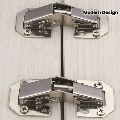 2pcs Stainless Steel Concealed Cabinet Hinges, 90° Spring Buffered, Surface Mount With Screws, Soft Close Design, Suitable For Frameless Doors, Durable And Quiet, Metal Texture, Easy To Assemble